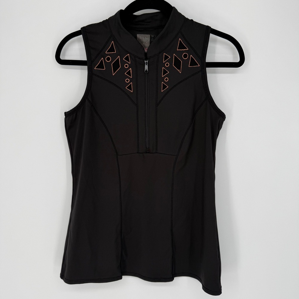 LUCK IN LOVE SLEEVELESS 1/4 ZIP TANK TOP SMALL BIKING ATHLEISURE WORKOUT